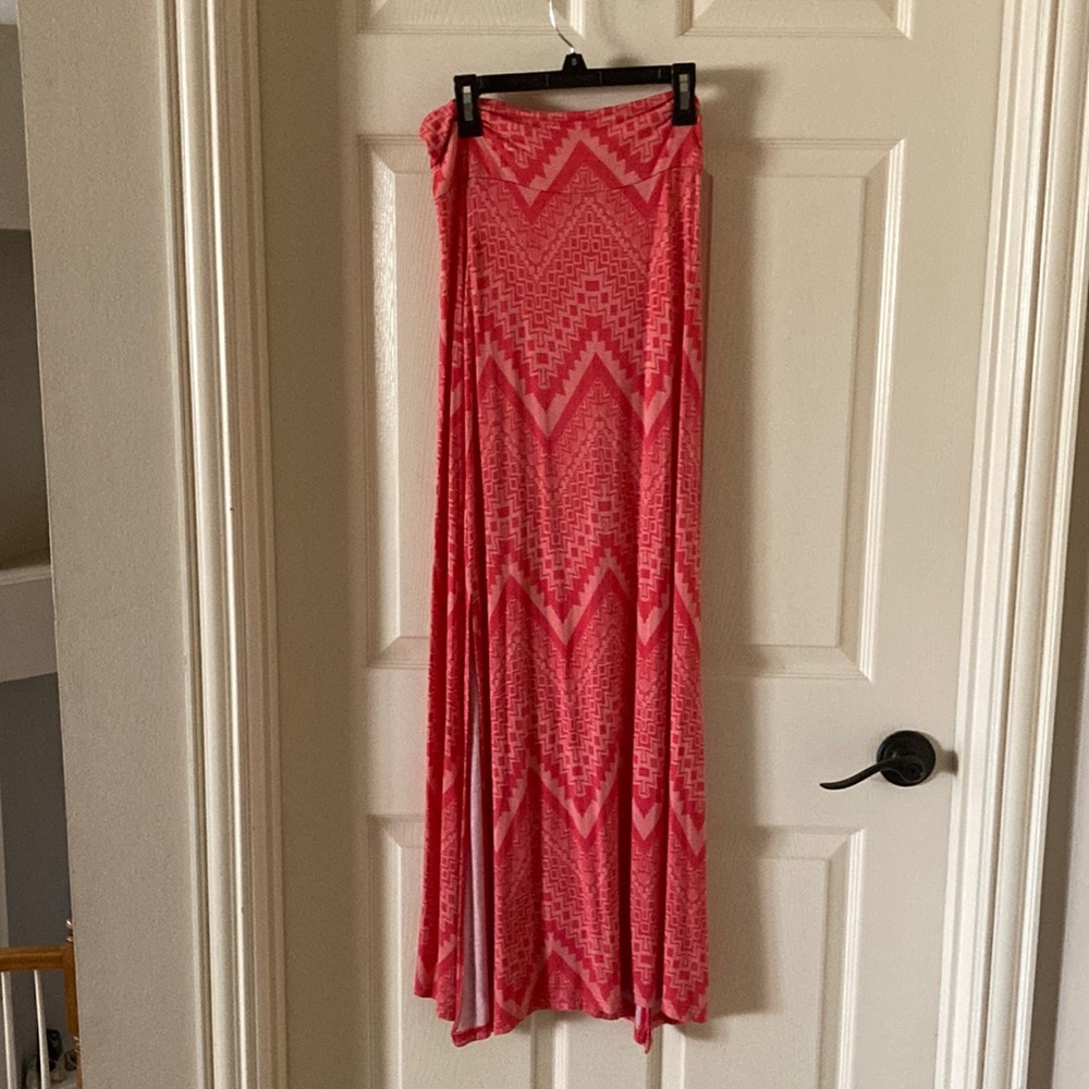 Charlotte Russe Pink Geometric Print Maxi Skirt Double Slit Stretch Small Y2K